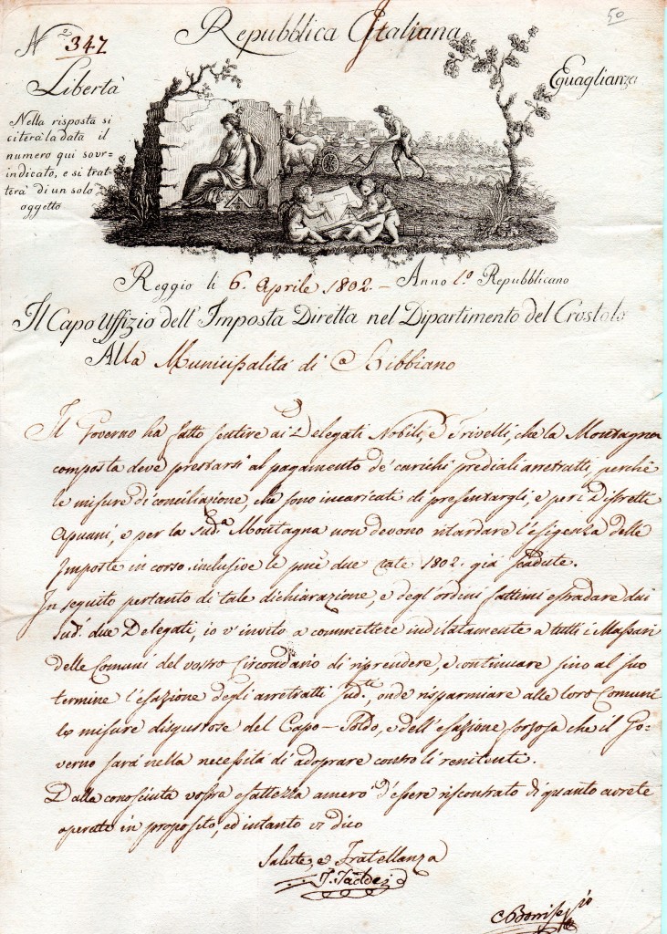 1802 Repubblica Italiana en tete Cisalpina ,Reggio Emilia anno I Repubblicano - li 6 aprile