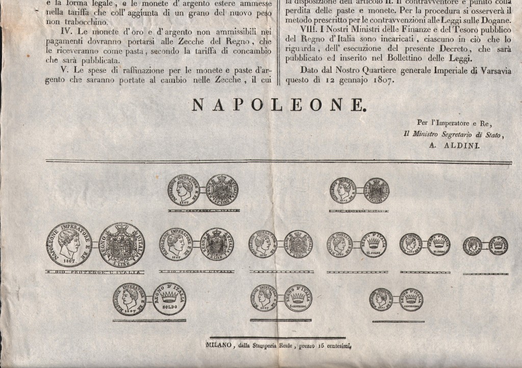1807 Bando sulle Monete Napoleone I rila Milano