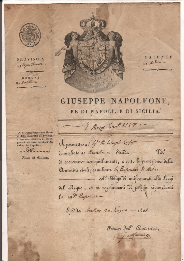 1808 Giuseppe Napoleone Patente di Medico