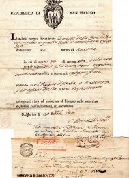 1810- San Marino Stato Passport Ril a Tommaso Della Casa di Dio '' .. Calzolaio