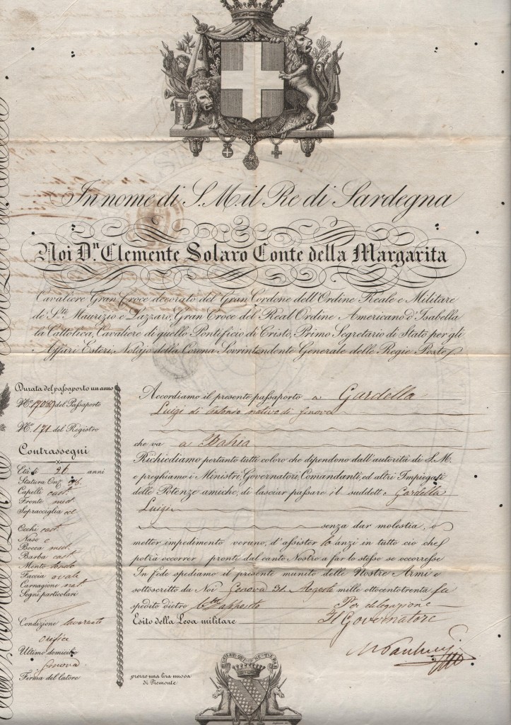 1836 Royame Sardinia (Noi D.Clemente Solarodedlla Margarita) Issued Genova