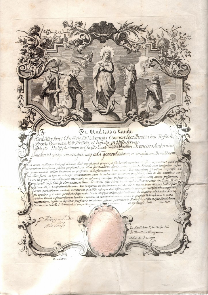 1851 Francesco Ambrosini Dottore in Teologia ril a Bolognax Imola