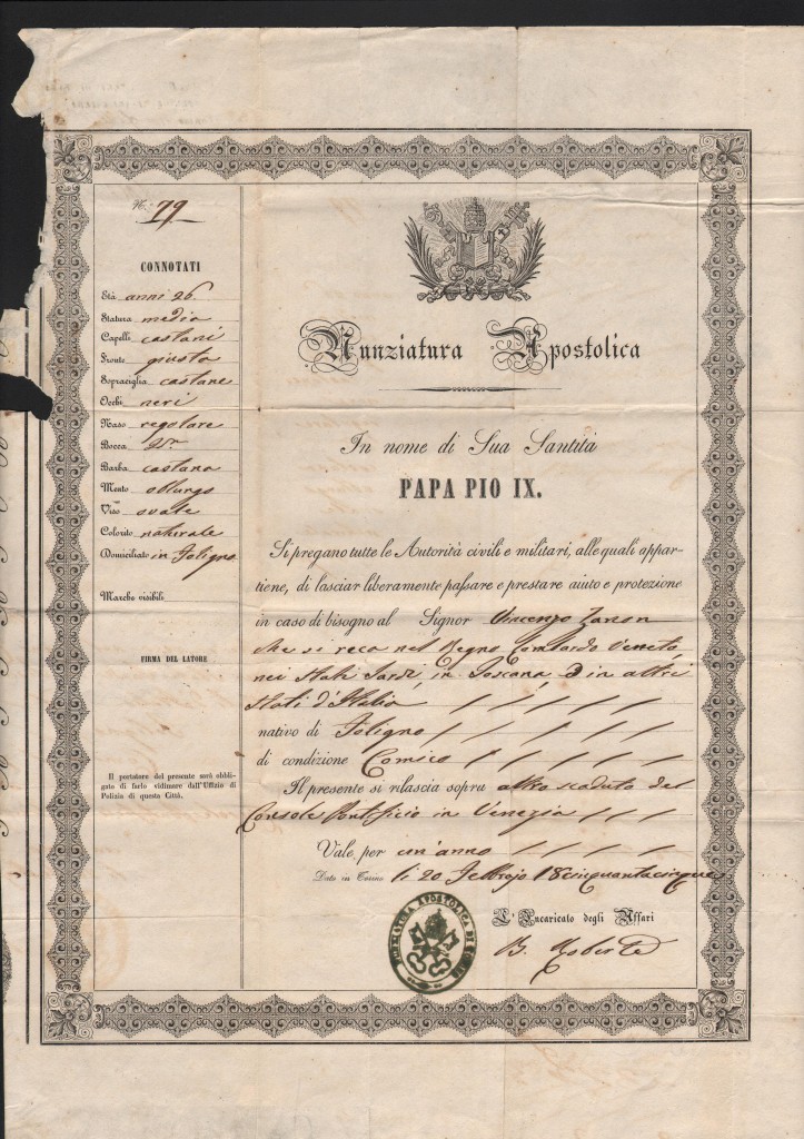 1855 Nunziatura Apostolica ( Papa Pio IX Papal State) Issued Venice