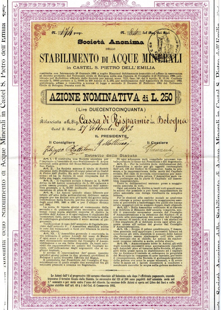1892 Stabilimento delle Acque Minerali di Castel San Pietro Bologna