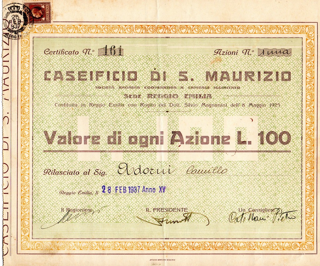 1937 Caseificio di San Maurizio ReggioEmilia da l.100