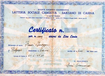 1942 Latteria Sociale Camatta di Sarzano di Casina da l.100
