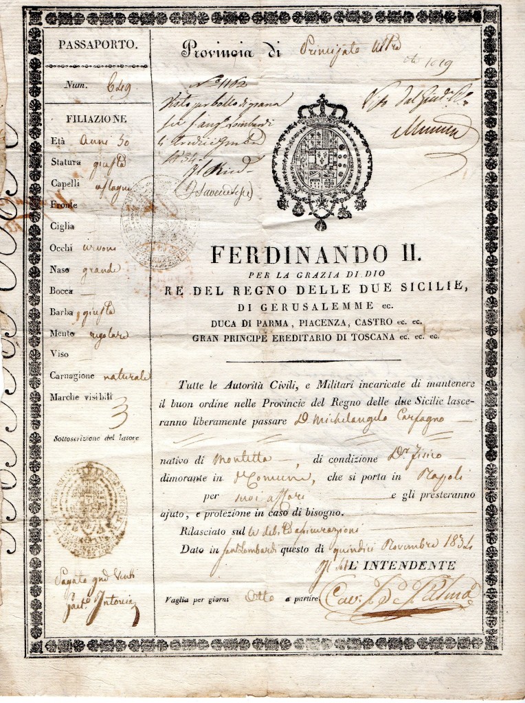 1834 Ferdinando II Passaporto