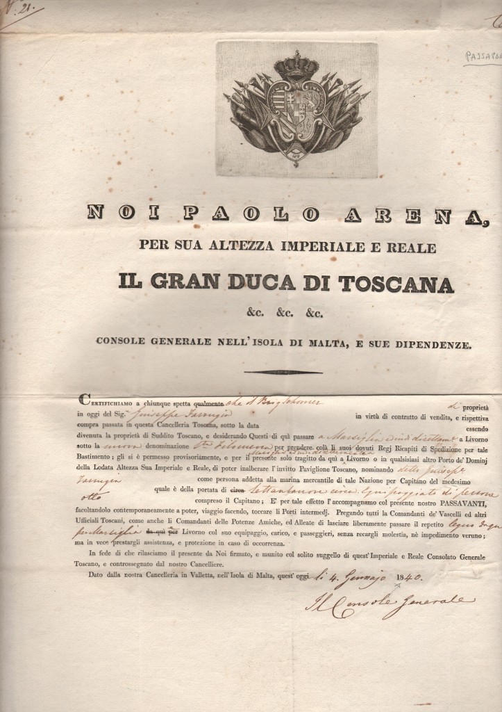 1840 Noi Paolo Arena ( Il Granduca di Toskana) Issued LaValletta Malta