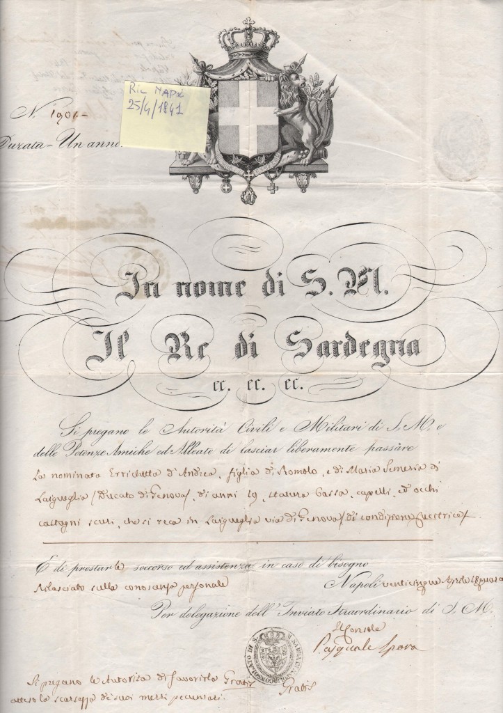 1841 Sardegna Issued Napoli