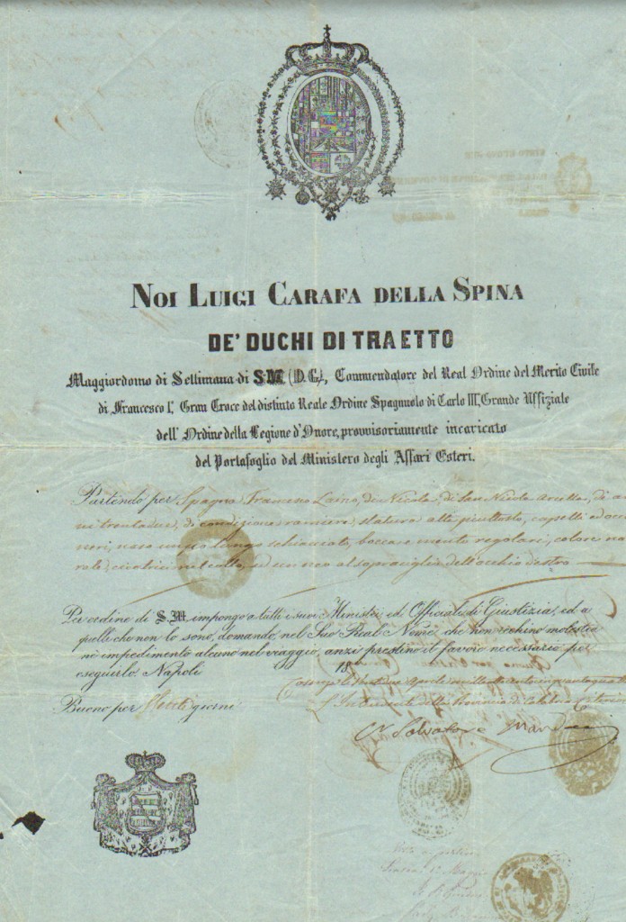 1854 Noi Luigi Carafa Della Spina De Duchi Di Traetto Napoli