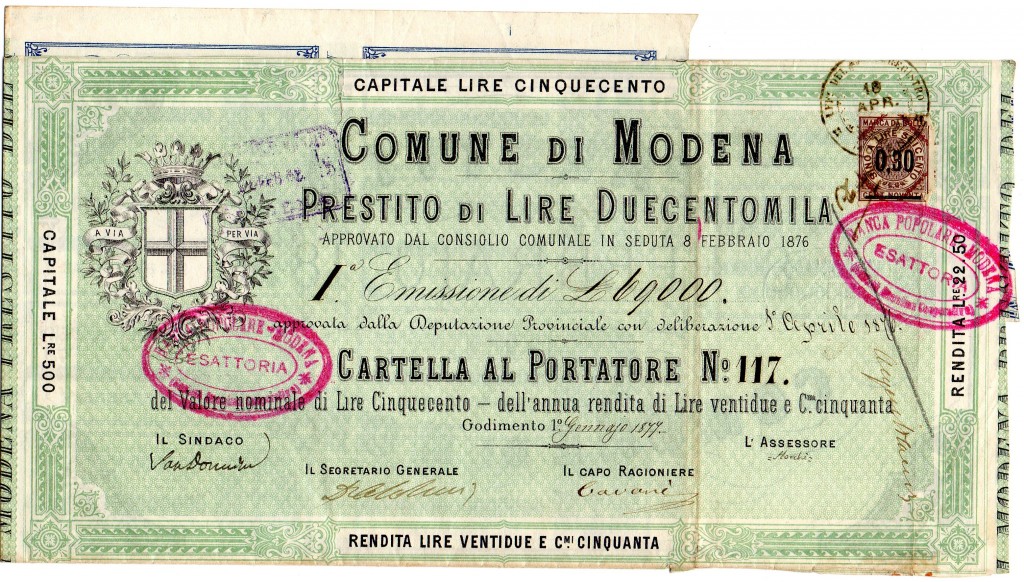 1877 Prestito Conune di Modena