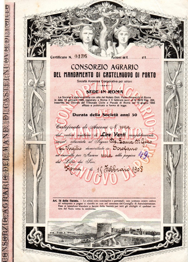 1908 Consorzio Agrario del Mandamento di Castelnuovo di Porto Roma
