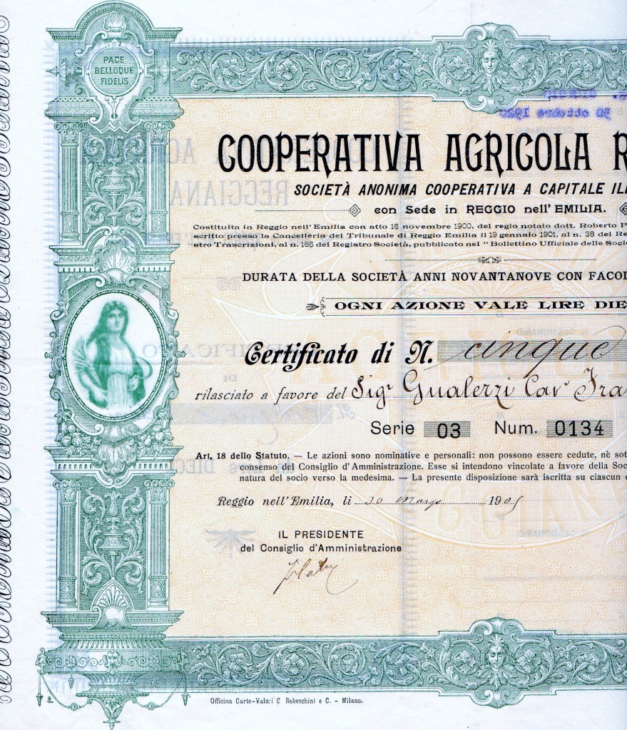 1909 -Coop Agricola Reggiana da 5 az