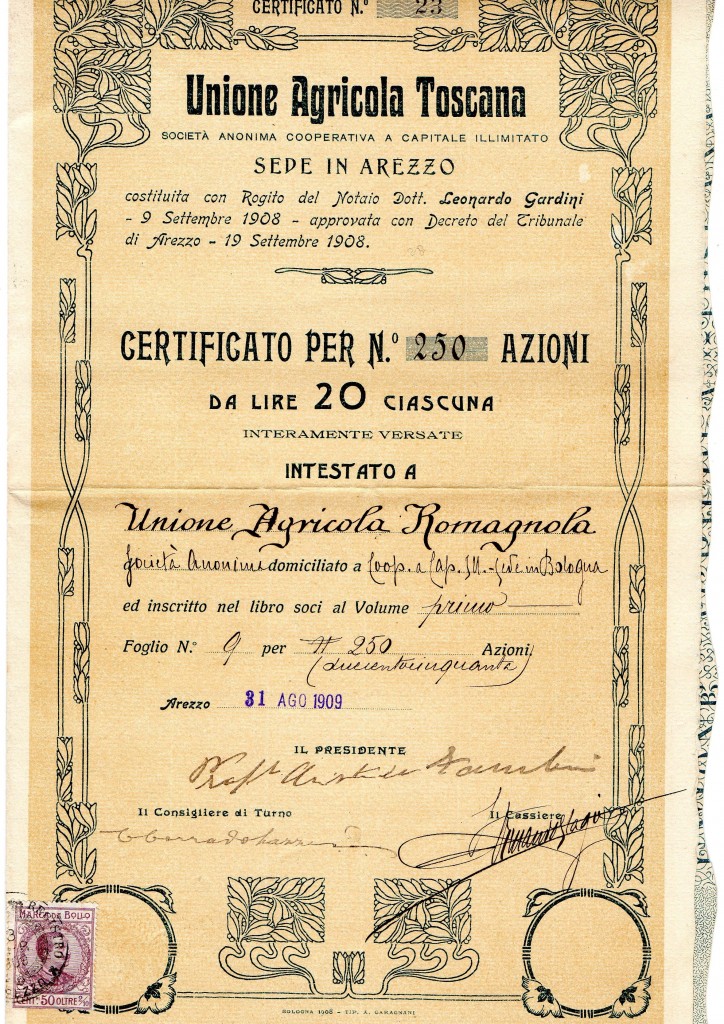 1909 Unione Agricola Toscana Arezzo - Bologna 1908 Tipografia A.Garagnani