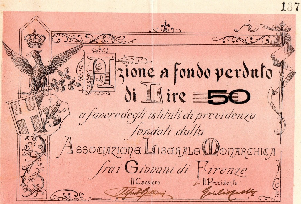 1918 Associazione Liberale Monarchica Firenze da50lite Rara