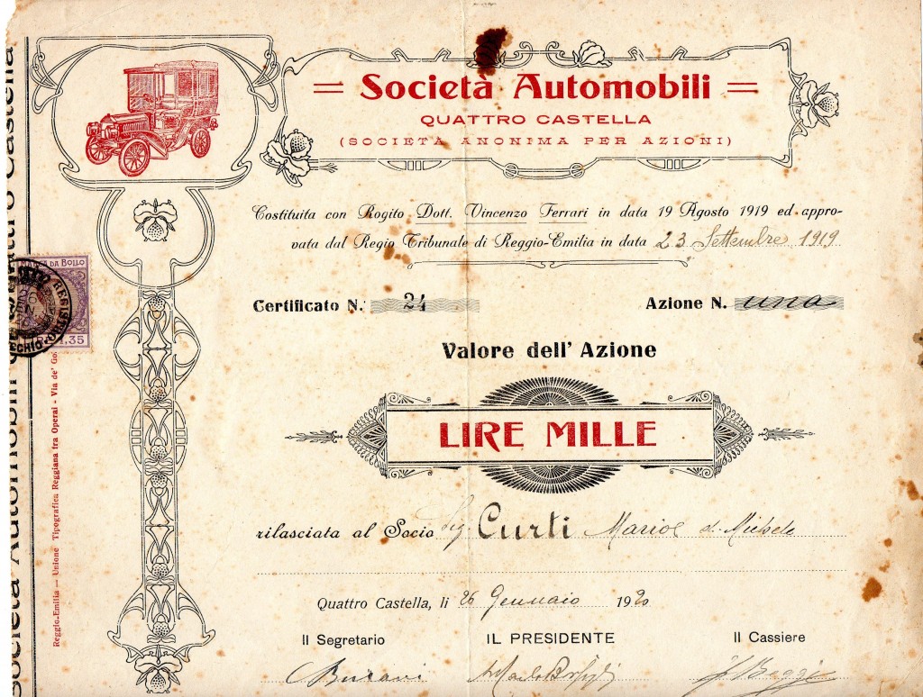1920 Soc.Automobili Quattro Castella Reggio Emilia