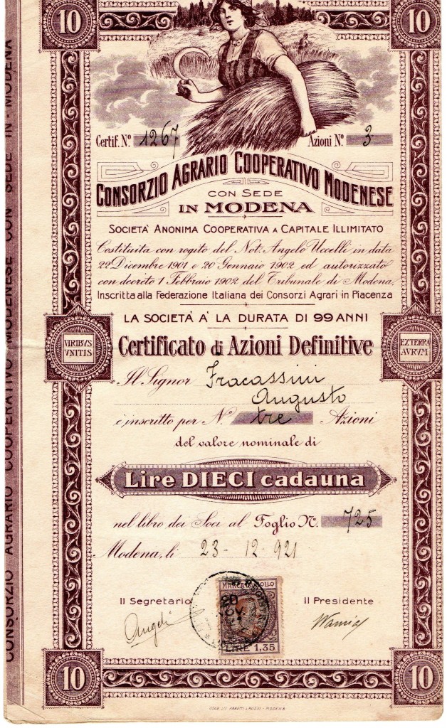 1921Consorzio Agrario Cooperativo Modenese Modena Stab Lit, .Rabetti e Rossi Modena