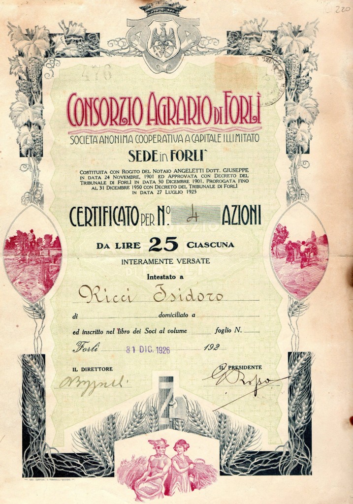 1926 Consorzio Agrario di Forli'' 'Arti Tip.Grafiche O.Minarelli Bologna