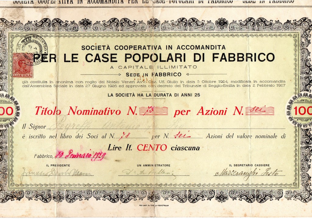 1929 Per Le Case Popolari in Fabbrico Reggio Emilia