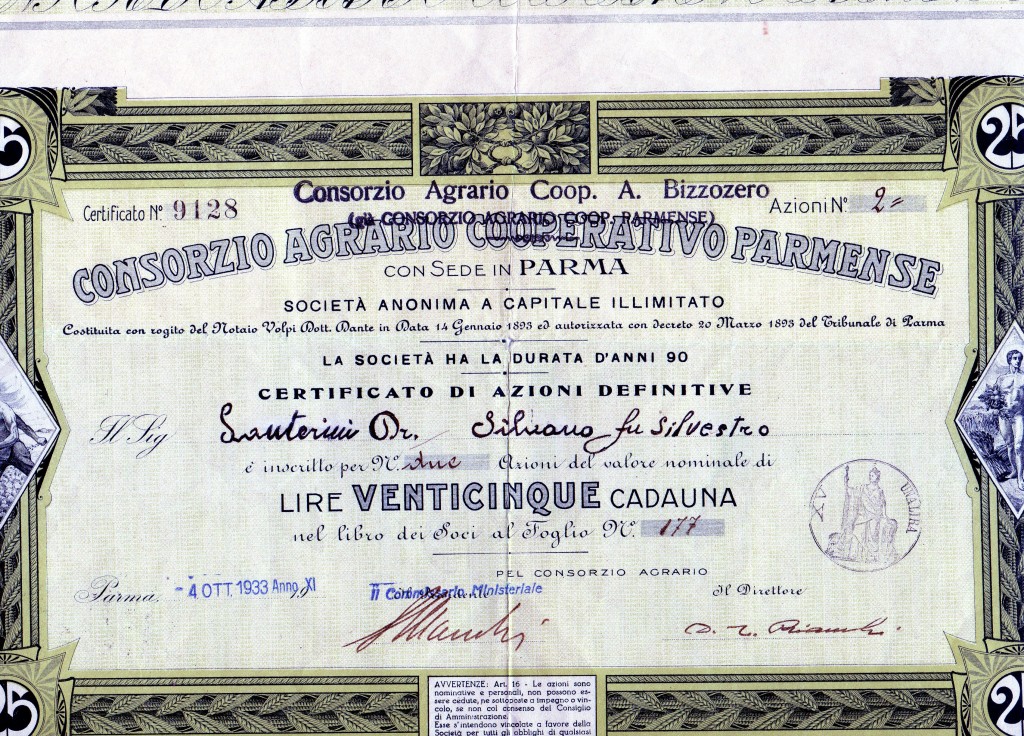 1933 Consorzio Agrario Cooperativo Parmense (Con Agr Coop A.Bizzozzero) da l.25