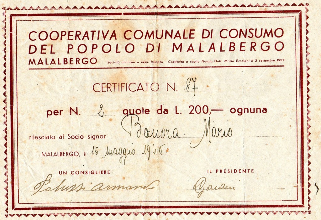 1946 Coop.Comunale di Consumo Malalberghese Malalbergo Bologna