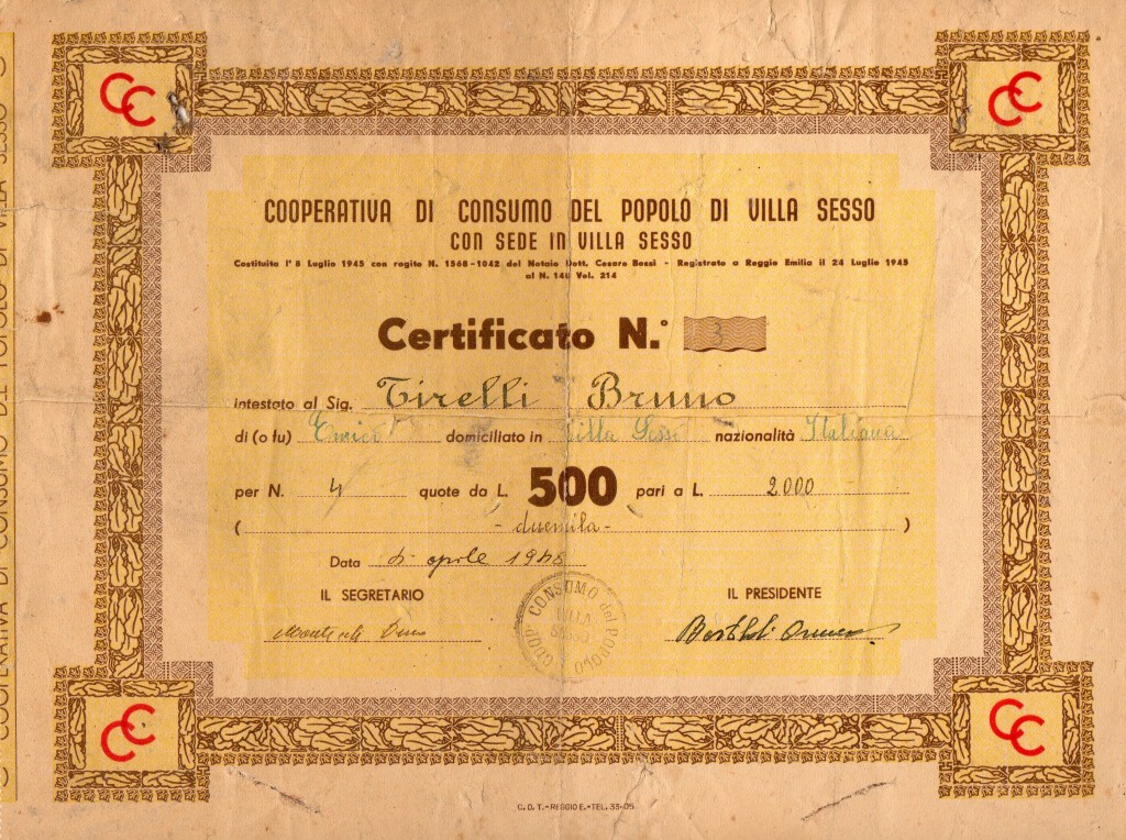 1948 Coop di Consumo de l Popolo di Villa Sesso Reggio Emilia