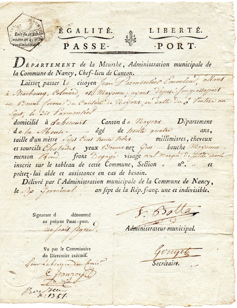 1795 Passe-port Nancy France