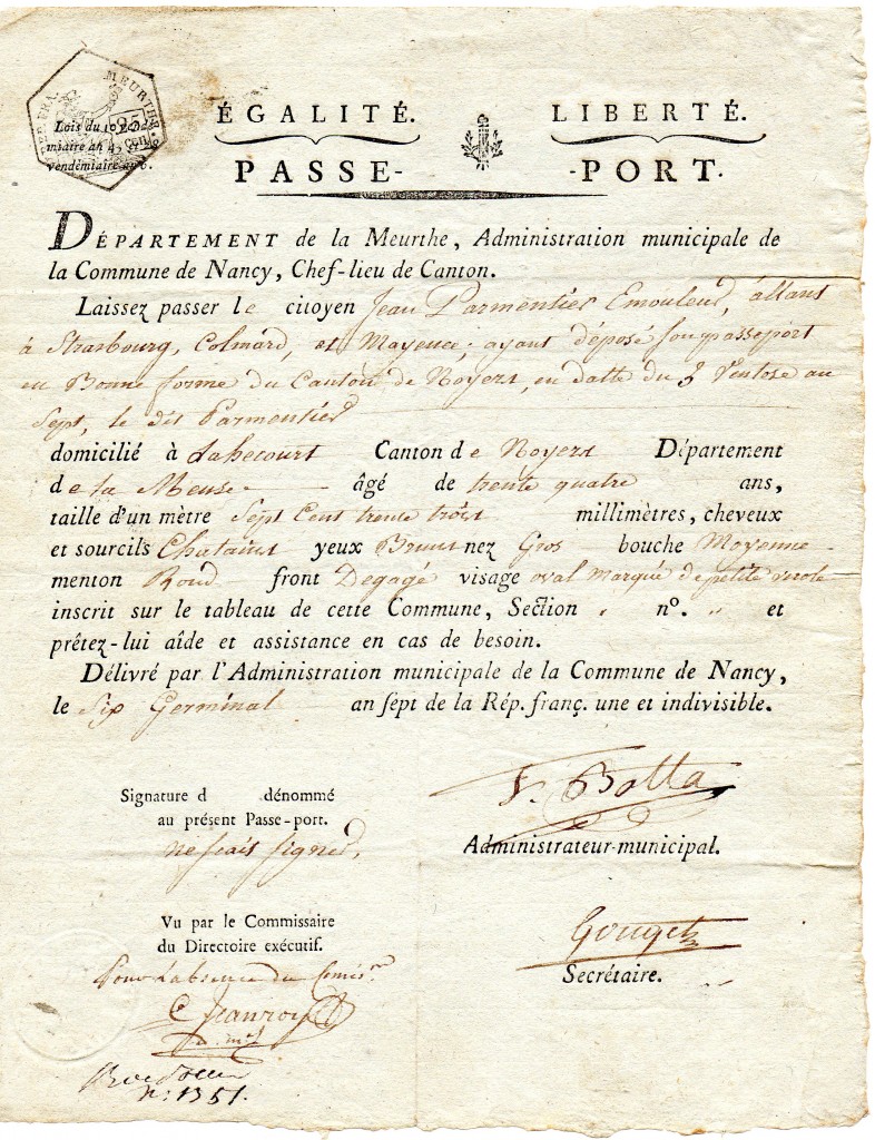 1795 Passe-port Nancy France