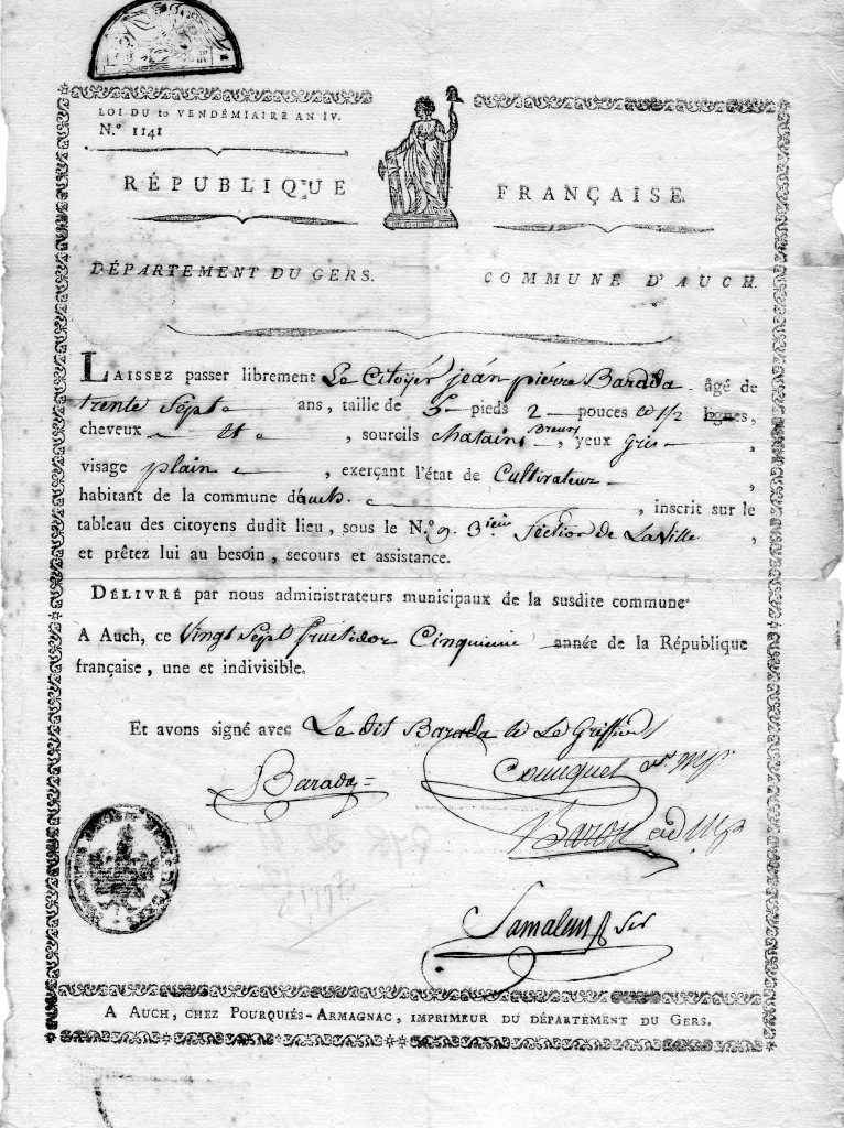 1797 Passeport Francaise