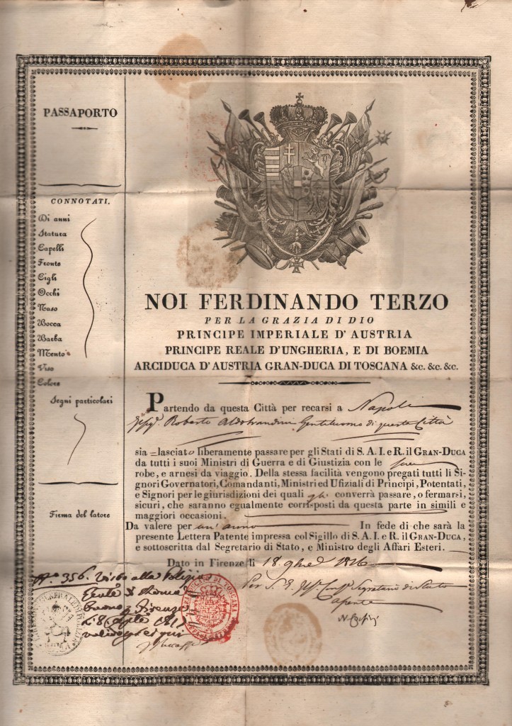 1816 Granducato di Toscana Noi Ferdinando III Ril a Firenze x Napoli vedere altro Pass del 1857