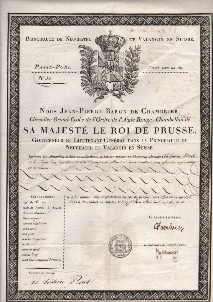 1818 Nous Jean Pierre Baron de Chambrier Principate de Neuchatel et Valangin Suisse Issued Neuchatel
