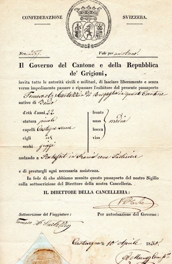 1830- Castasegna Suisse Passport Confederazione Suisse ,Canton de Grigioni