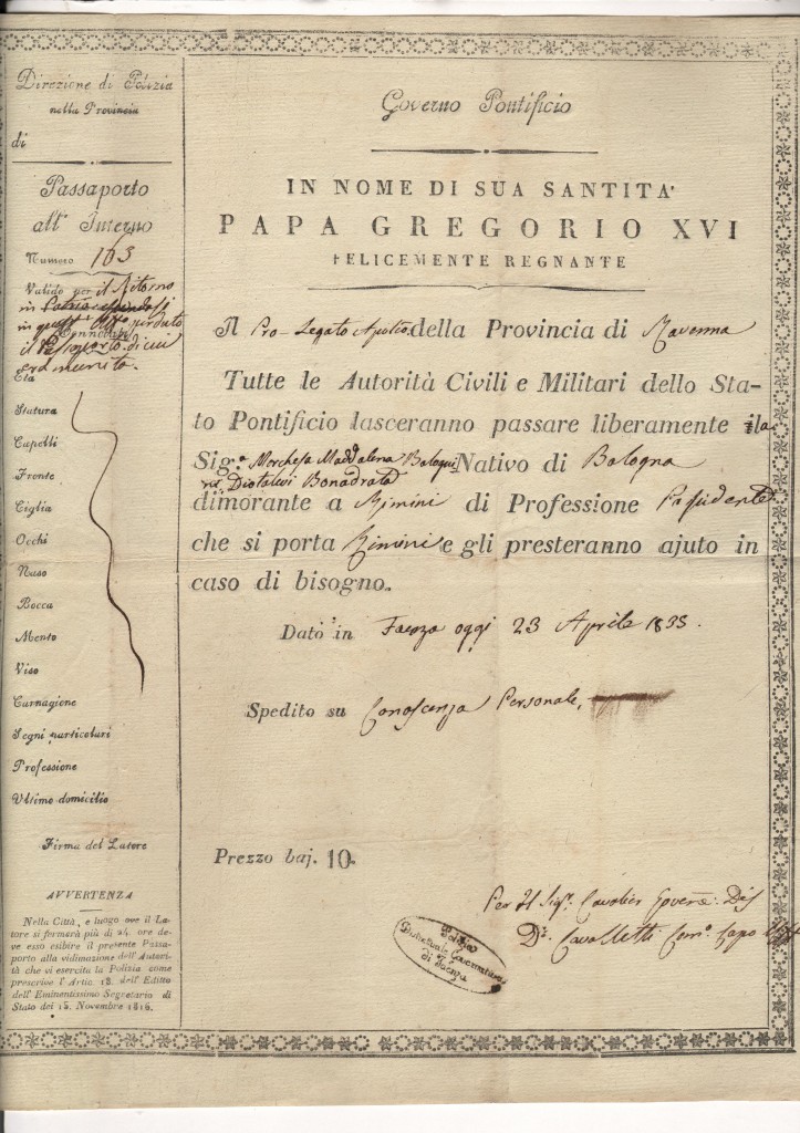1835 Gregorio XVI dato in Faenza