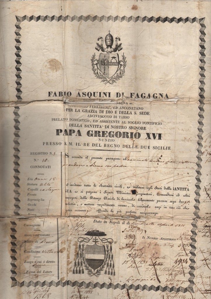 1838 Fabio Asquini di Fagagna Dato in Napoli x Vetturino