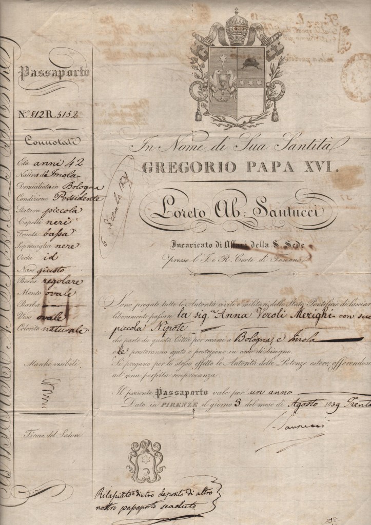 1839 Loreto Al.Santucci Incaricato presso Corte di Toscana Dato in Firenze