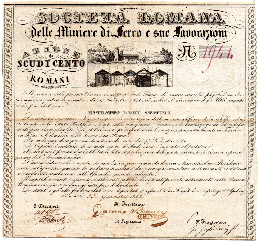 1849 Societa 'Romana delle Miniere di Ferro e citare in Giudizio Lavorazioni Roma