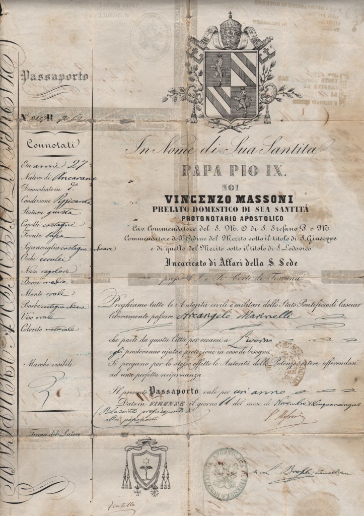 1855 PapaPio IX Vincenzo Massoni Dato in Livorno