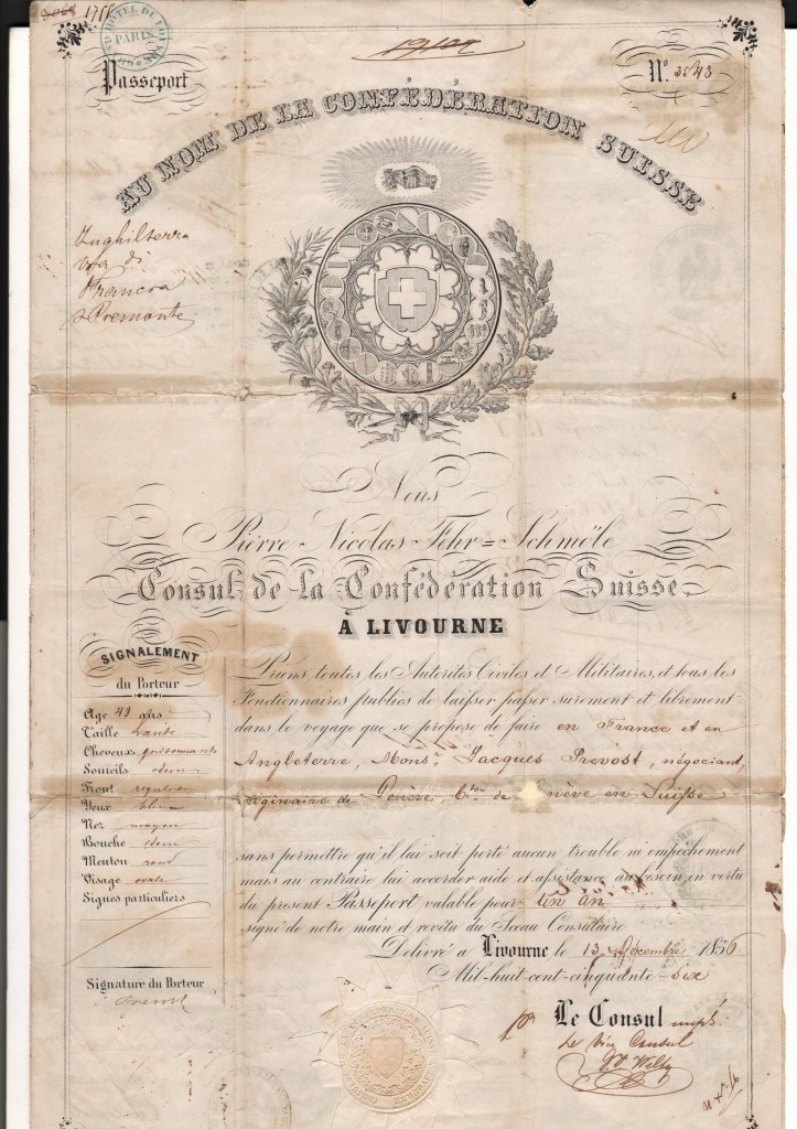 1856 Confederazione Svizzera Consolato di Livorno