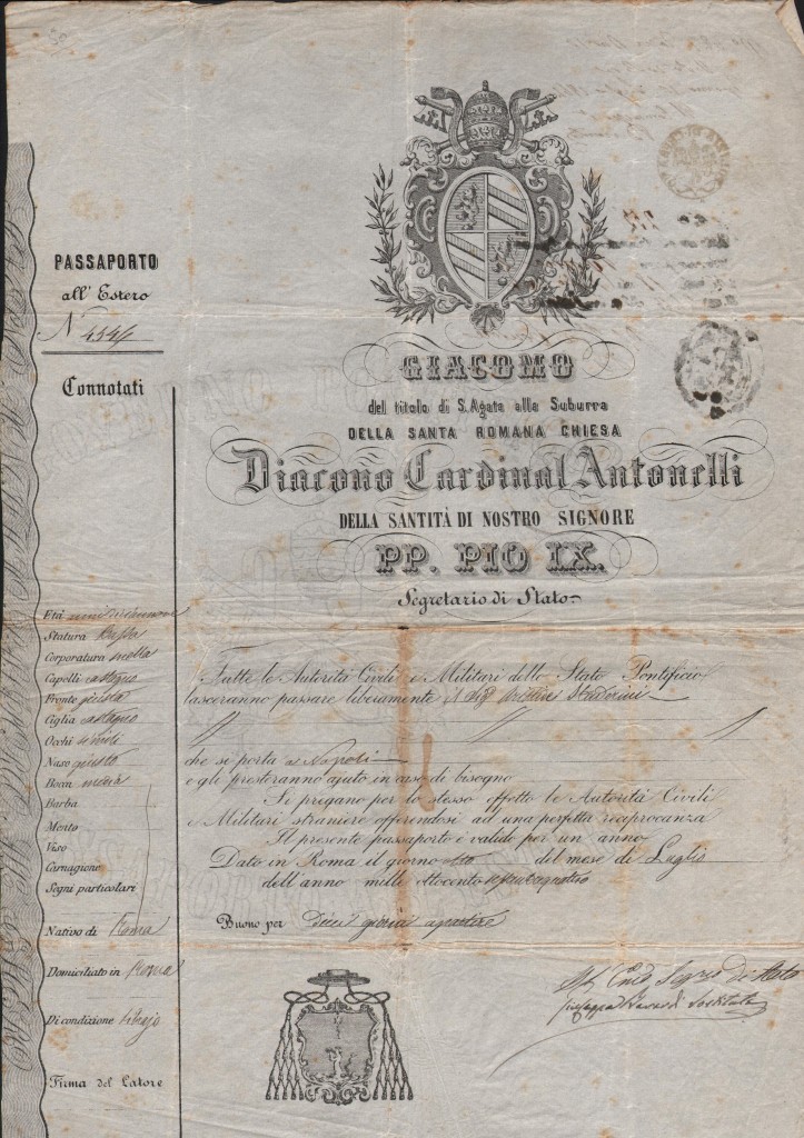 1864 Card,Antonelli Issued Rome ril ad Aristide Staderini