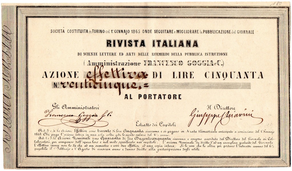 1865 Rivista Italiana data a Torino