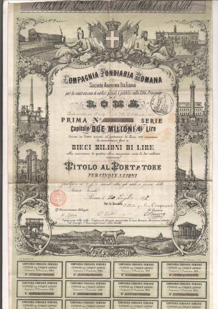 1872 Compagnia Fondiaria Romana ril a Roma