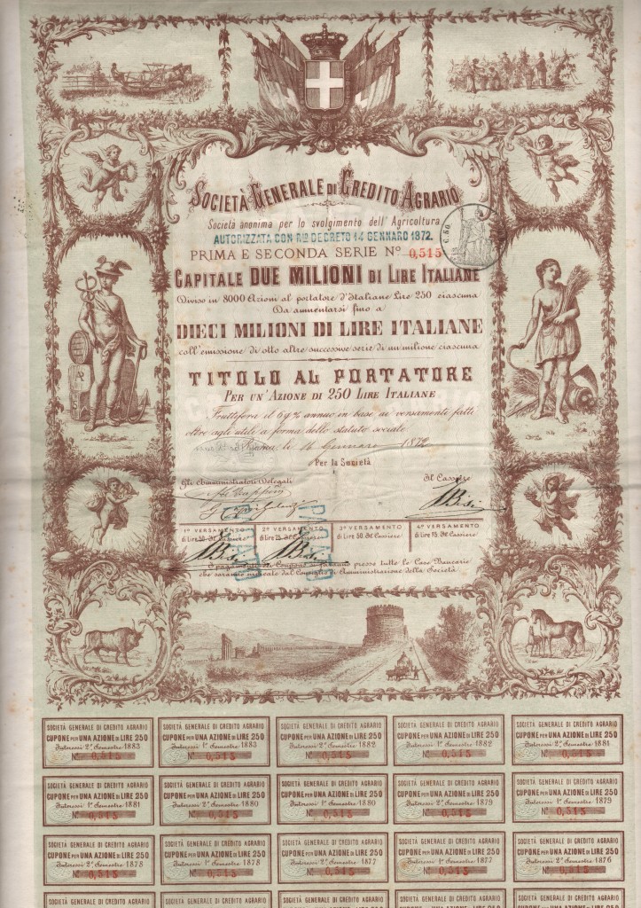 1872 Soc.Generale di CreditoAgrario ril a Roma