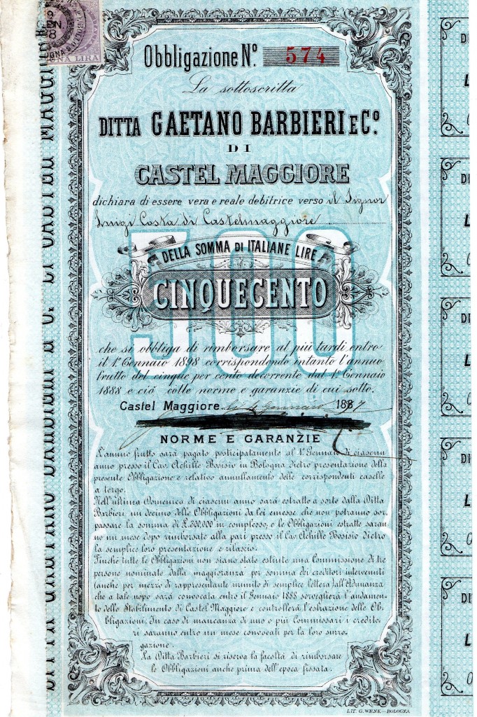 1887 Gaetano Barbieri e c. di Bologna Castel Maggiore
