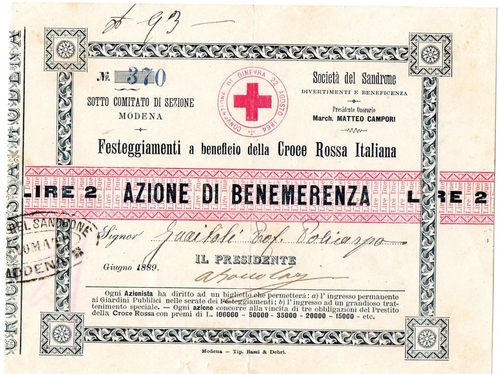 1889 Croce Rossa Modena Azione di Benemerenza