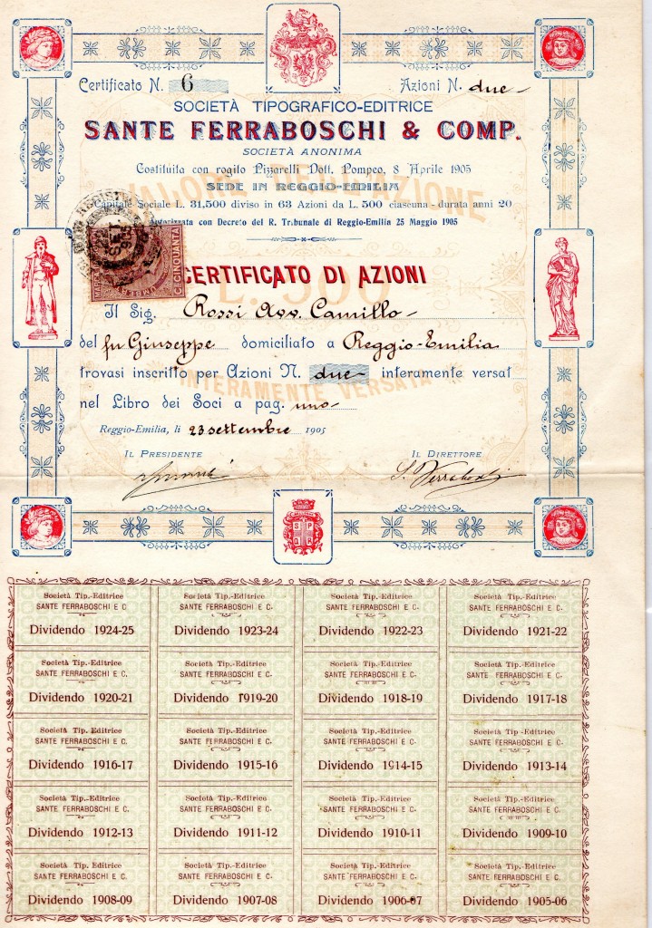 1905 Sante Ferraboschi e Comp Regiio Emilia