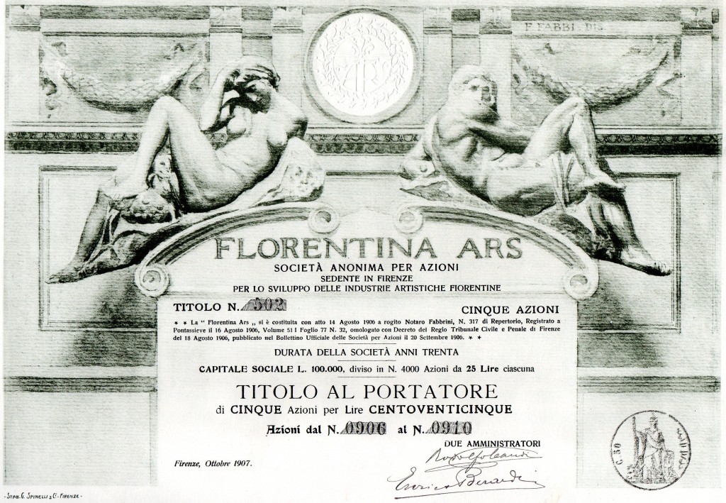 Florentina Arstitolo da 5azioni Firenze 1906 Dis.F.FABBI