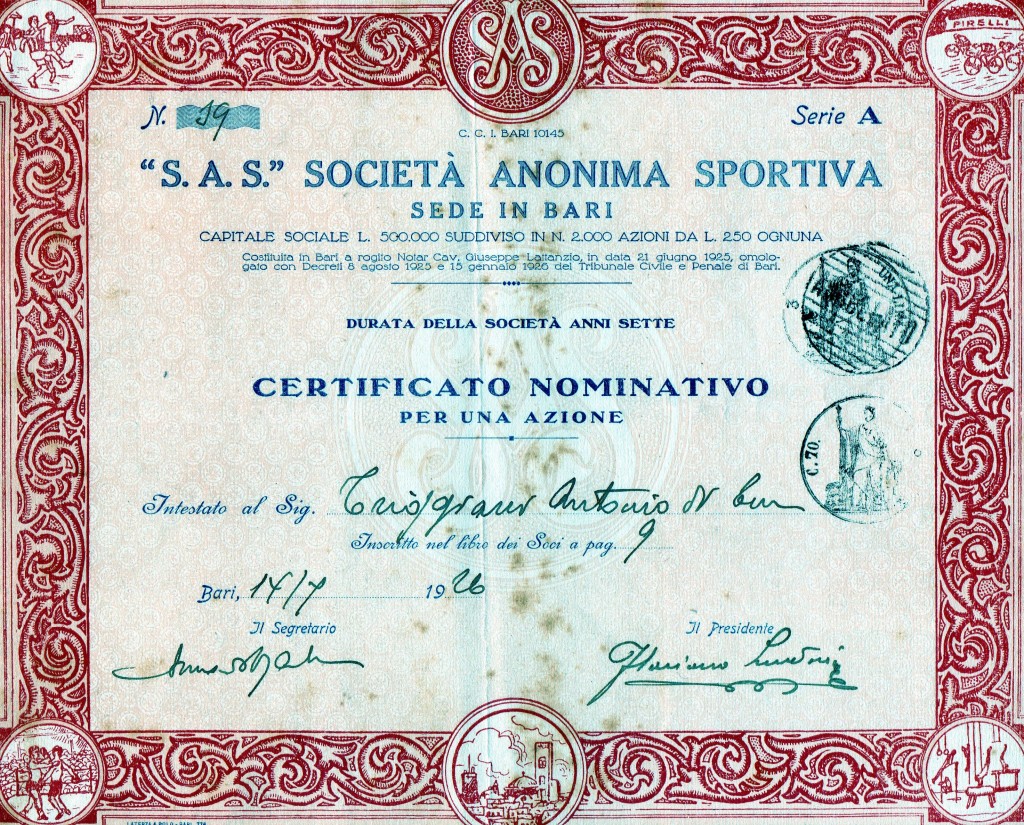 1926 S.A.S. Soc, An, Sportiva Bari