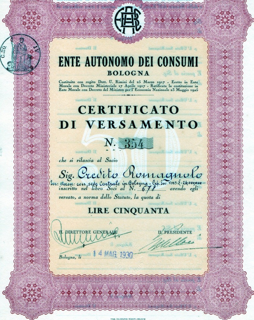 1930 Ente Autonomo dei Consumi Bologna