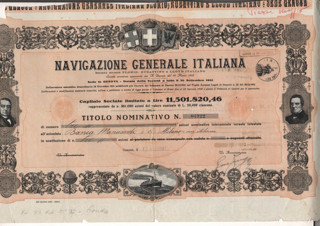 1947 Navigazione Generale Italiana ril a Genova