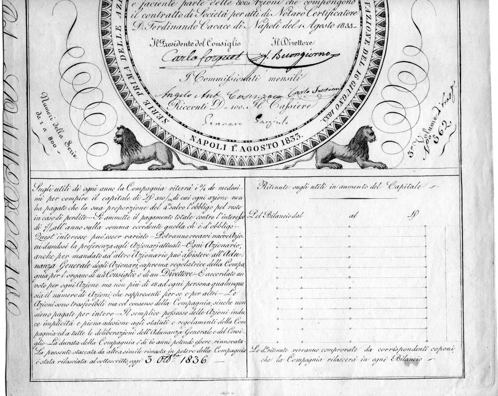 1836 Compagnia Commerciale di Assicurazioni Napoli da 400 ducati